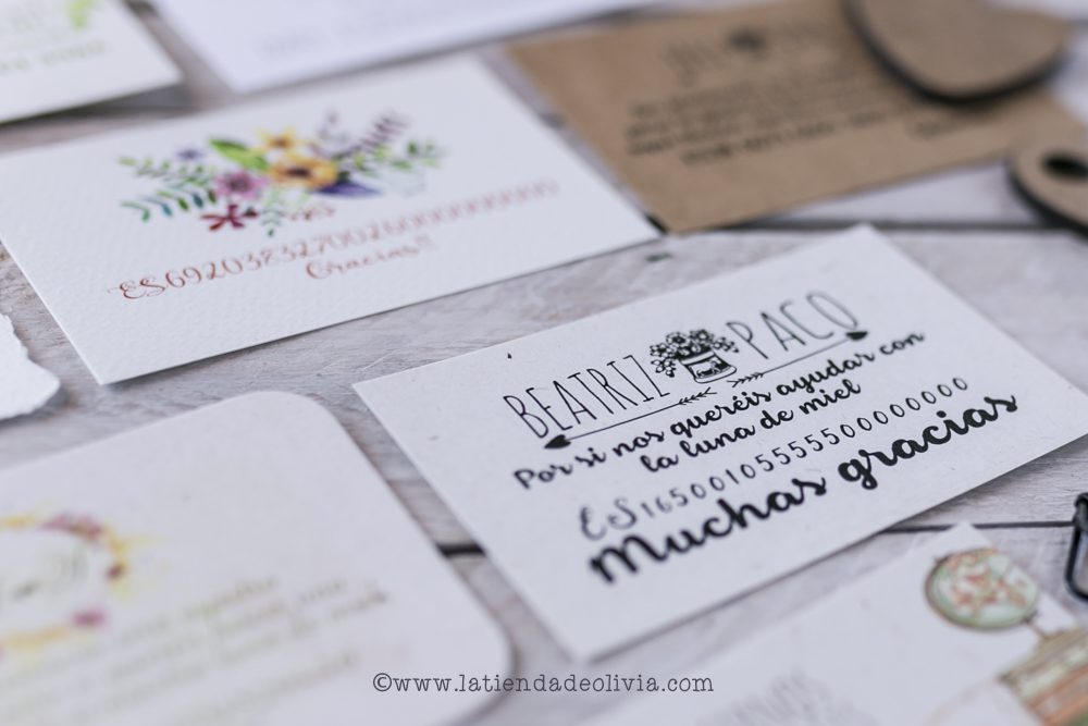 tarjetas con el numero de cuenta para listas de bodas 