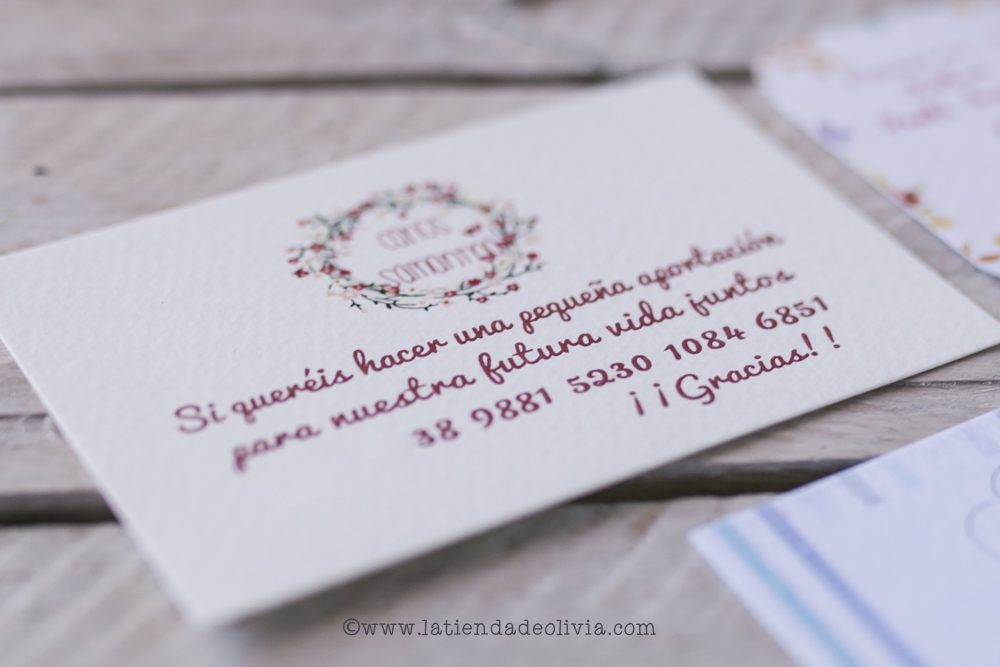 tarjetas con el numero de cuenta para listas de bodas 
