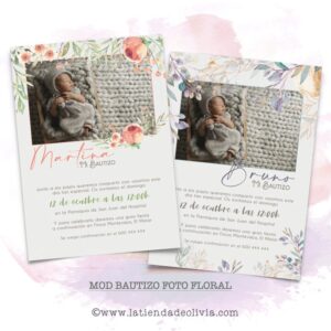 Invitaciones de Bautizo - Foto Floral