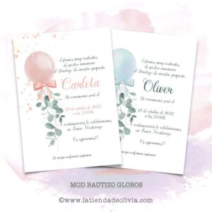 Invitaciones de Bautizo - Modelo Globos
