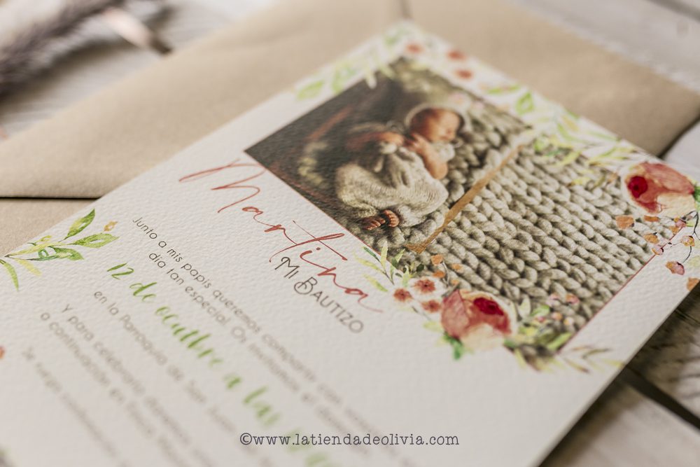 Invitaciones de Bautizo - Foto Floral - Imagen 4