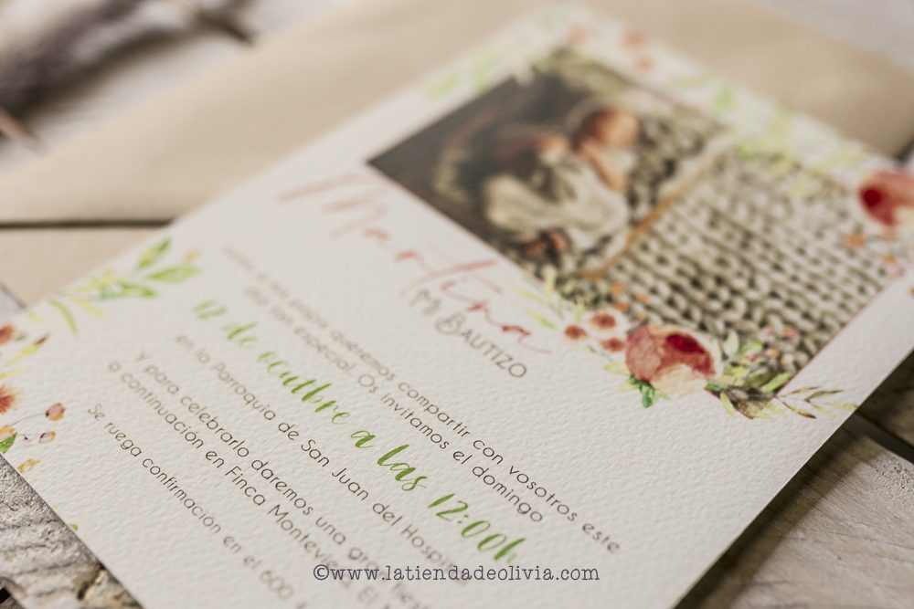 Invitaciones de Bautizo - Foto Floral - Imagen 3