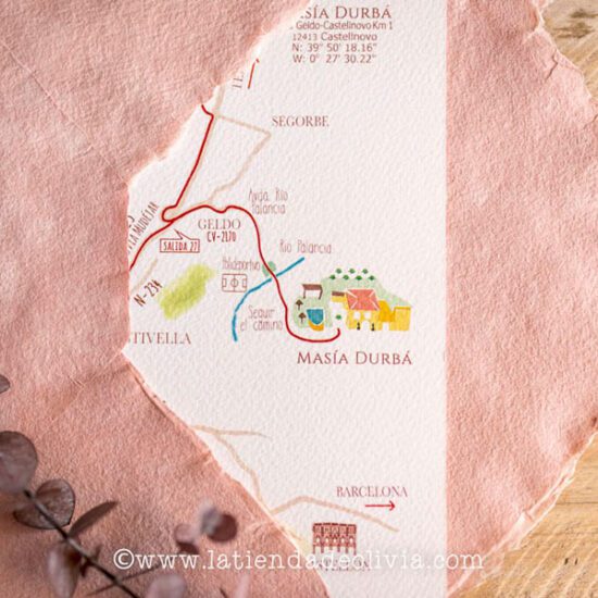 Mapa en sobre artesano color rosa empolvado