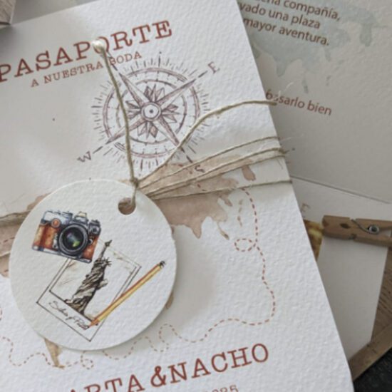 invitación de boda modelo pasaporte con etiqueta