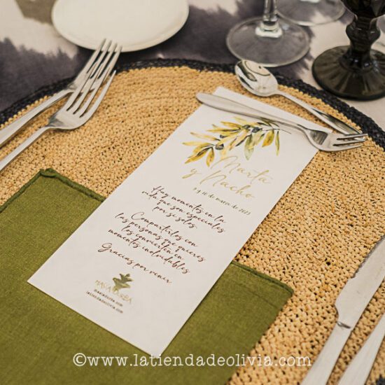 minuta de boda con hoja de olivo