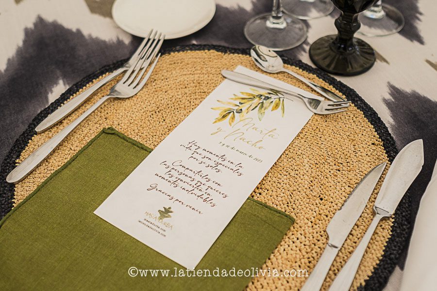 minuta de boda con hoja de olivo