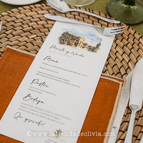 minuta de boda con dibujo de la misma finca