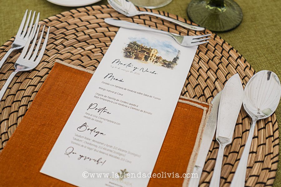 minuta de boda con dibujo de la misma finca
