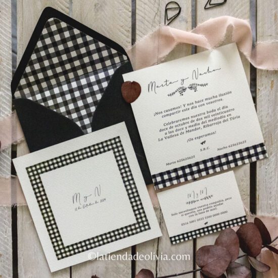invitacion de boda con cuadro de vichy