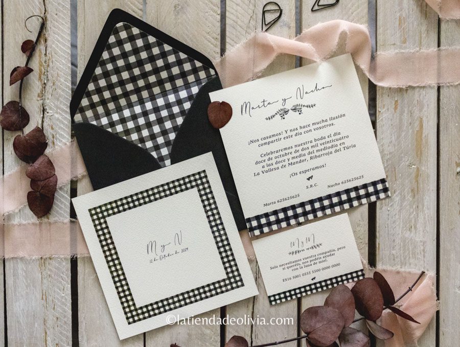 invitacion de boda con cuadro de vichy