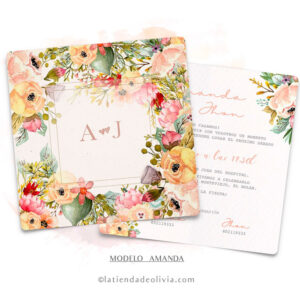 Diseño del modelo de invitación de boda con flores romanticas