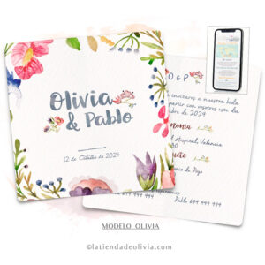 Diseño del modelo de invitación de boda con flores rojas y azules