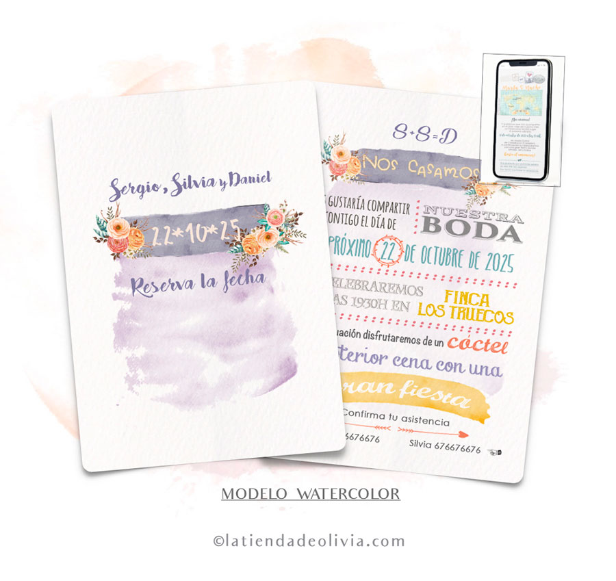 Diseño del modelo de invitación de boda con acuarela