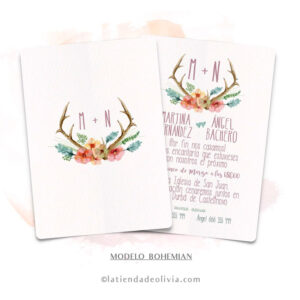 Diseño del modelo de invitación de boda con estilo boho