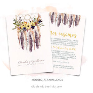 Diseño del modelo de invitación de boda con atrapasueños