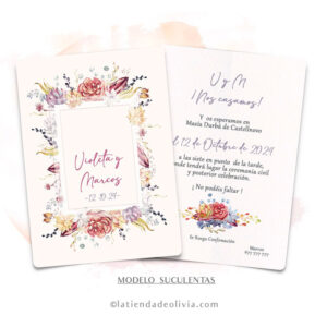 Diseño del modelo de invitación de boda con suculentas