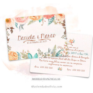 Diseño del modelo de invitación de boda con flores ranunculas