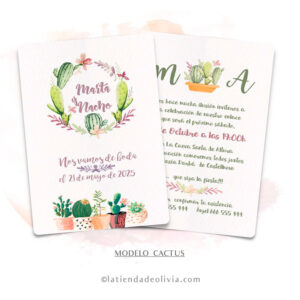 Diseño del modelo de invitación de boda con cactus