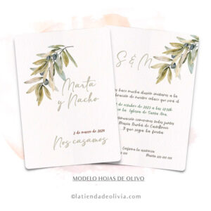 Diseño del modelo de invitación de boda con hoja de olivo