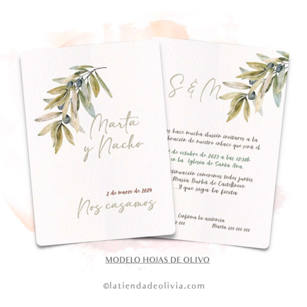 Diseño del modelo de invitación de boda con hoja de olivo