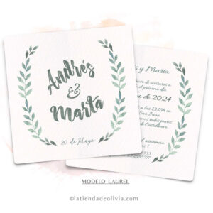 Diseño del modelo de invitación de boda con hojas de laurel