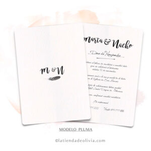 Diseño del modelo de invitación de boda clasica con pluma