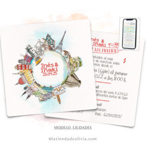 Diseño del modelo de invitación de boda para viajeros
