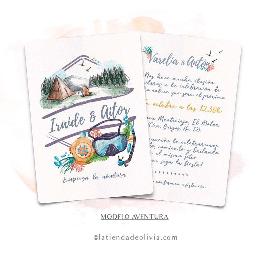 Diseño del modelo de invitación de boda para aventureros