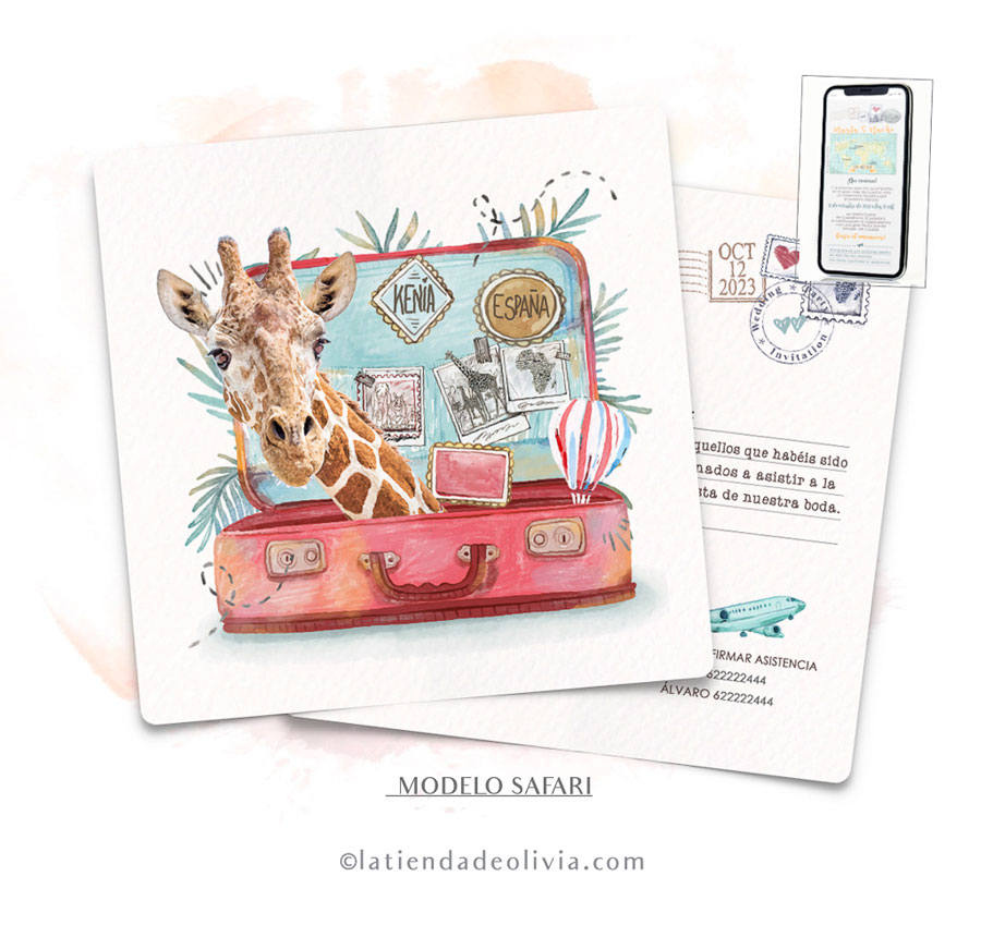 Diseño del modelo de invitación de boda safari