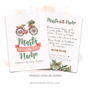 Diseño del modelo de invitación de boda con cesta de flores
