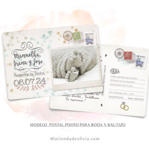 Diseño del modelo de invitación de boda tipo postal con foto