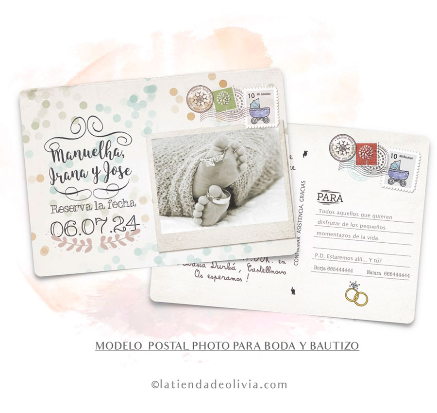Diseño del modelo de invitación de boda tipo postal con foto