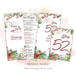 Diseño de minuta para bodas con flores de navidad