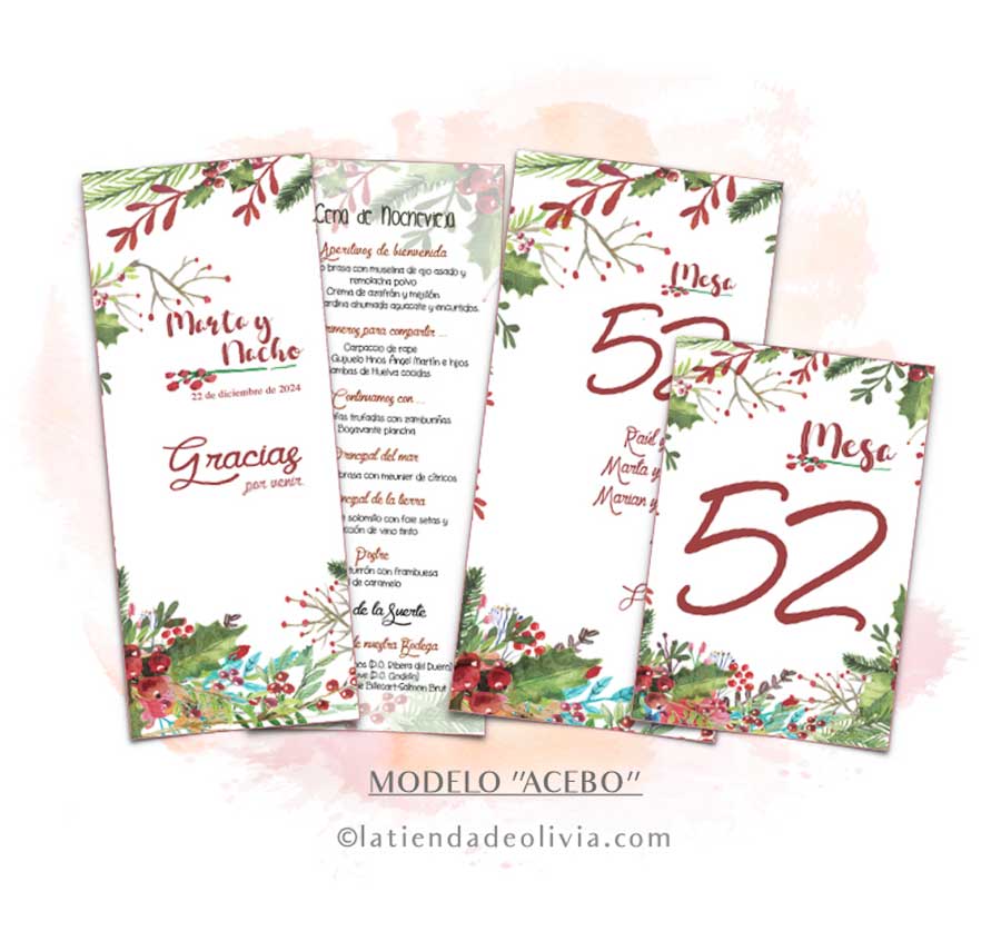 Diseño de minuta para bodas con flores de navidad