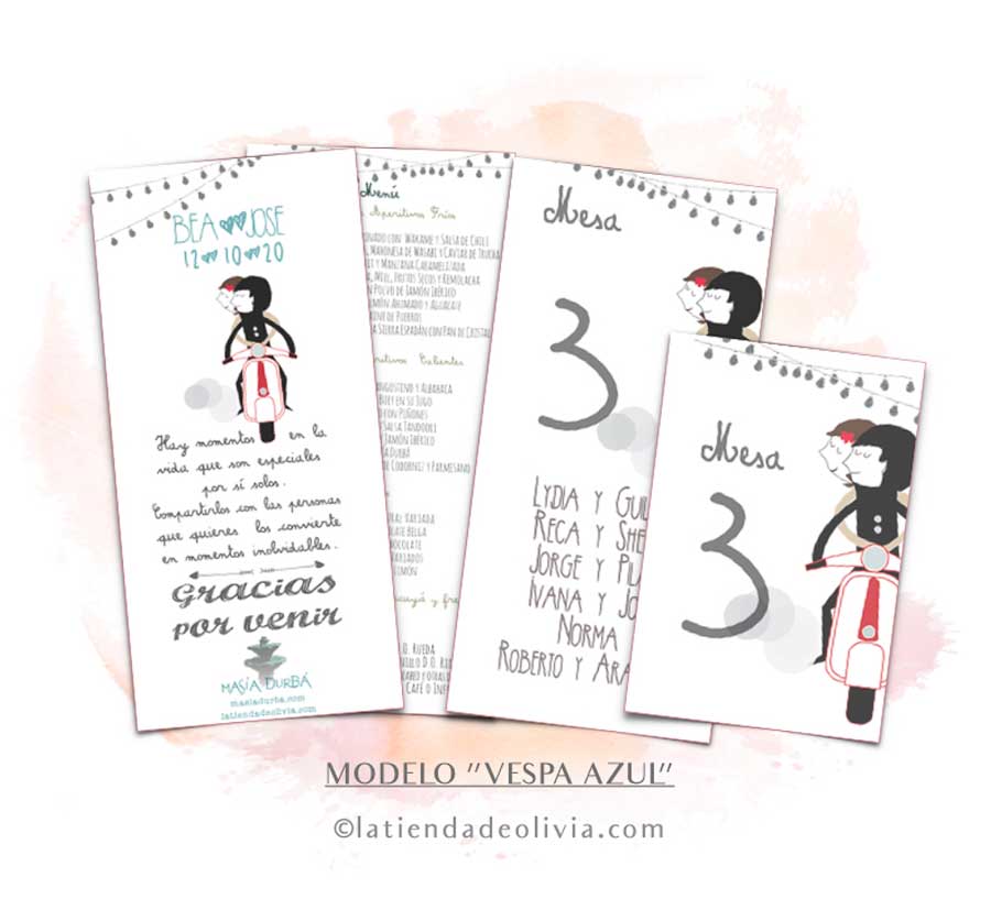 Diseño de minuta para bodas con tematica viajera