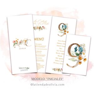 Diseño de minuta para bodas con iniciales