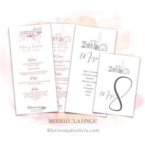 Diseño de minuta para bodas con dibujo de la finca