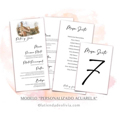 Diseño de minuta para bodas con dibujo de la finca