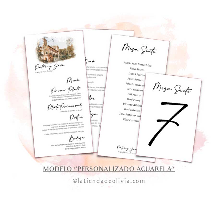 Diseño de minuta para bodas con dibujo de la finca