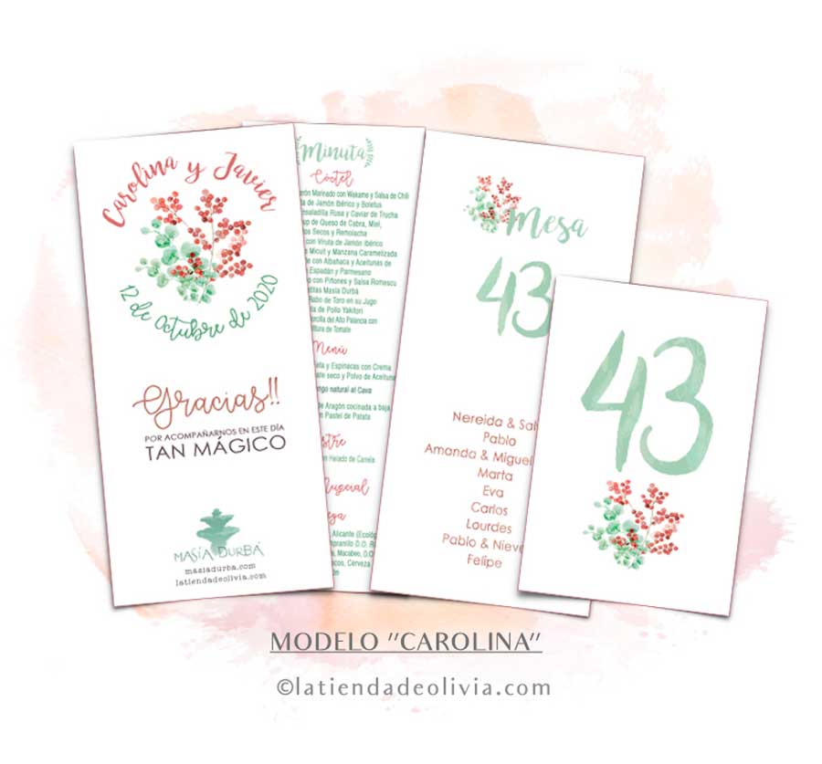 Diseño de minuta para bodas con flores