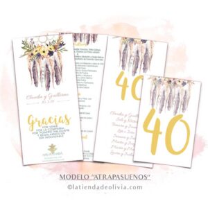 Diseño de minuta para bodas con atrapasueños