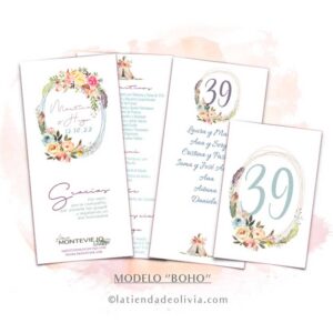 Diseño de minuta para bodas con flores boho