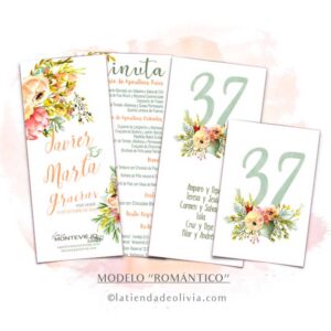 Diseño de minuta para bodas con flores romanticas