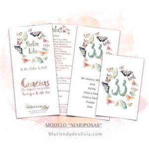 Diseño de minuta para bodas con mariposas