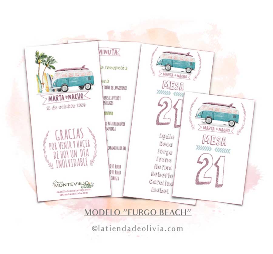 Diseño de minuta para bodas con furgo