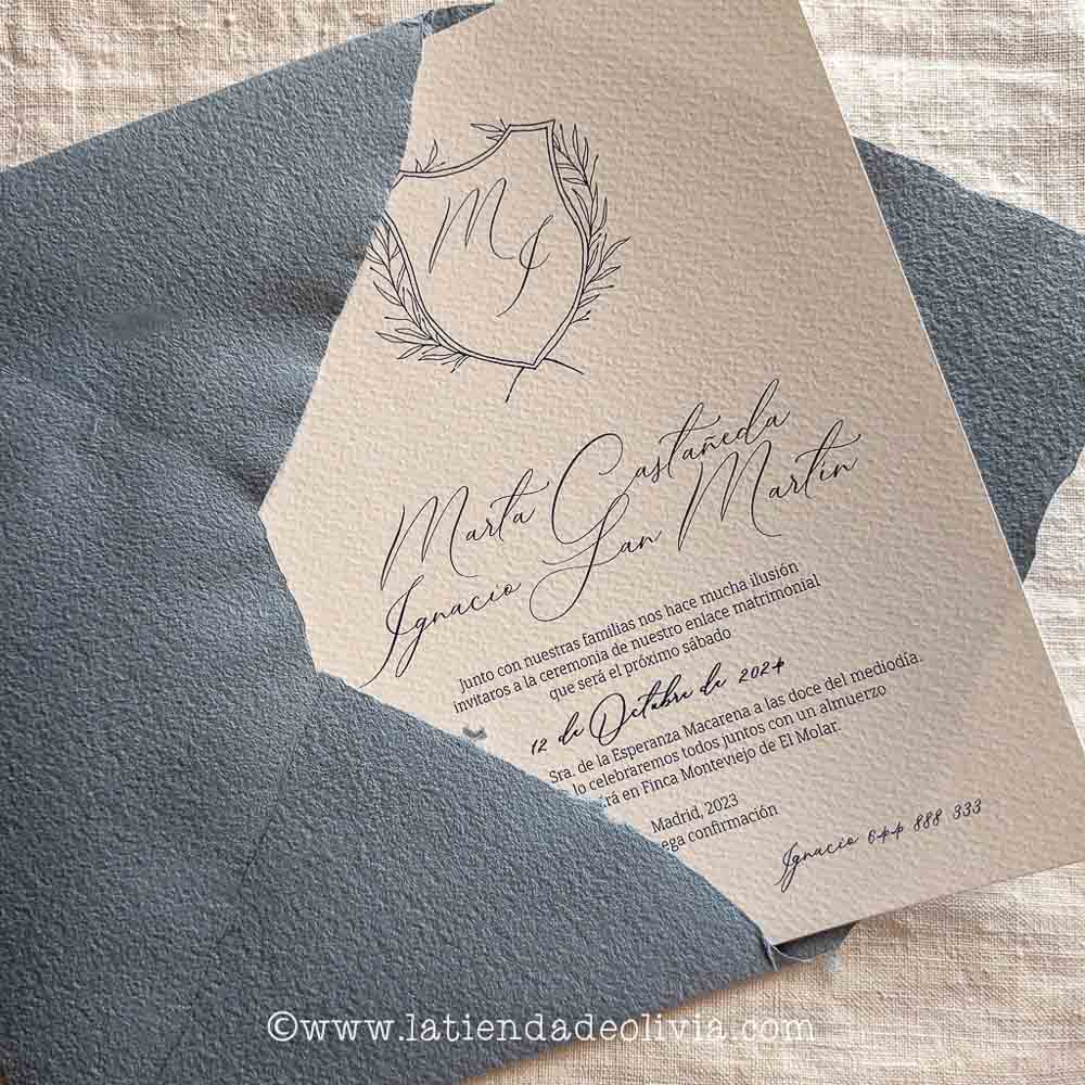 invitación de boda con escudo y heráldica