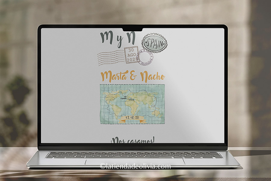 Web de boda elegante con motivos orgánicos y líneas suaves de inspiración natural.