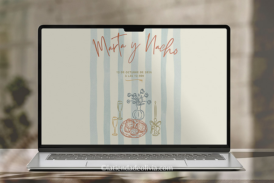 Web de boda elegante en tonos pastel y verde con estética wabi-sabi.